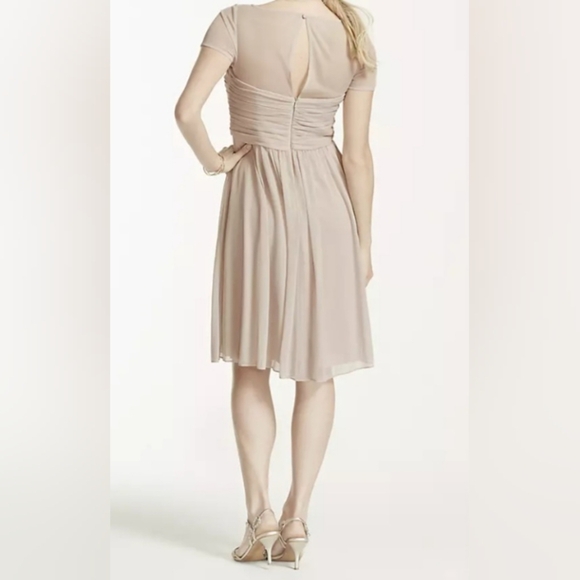 David's Bridal Illusion Short Sleeve Mesh Dress Size 8 Petal Pink - Picture 9 of 9